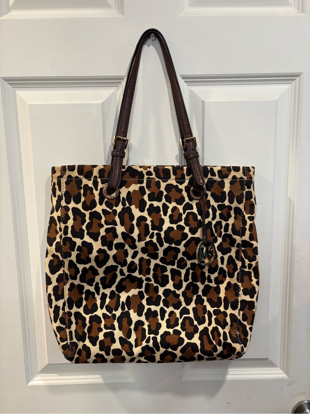 Michael Kors Leopard Print Tote in Brown and Cream